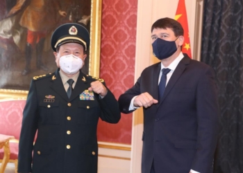 Hungarian President Janos Ader (R) meets with visiting Chinese State Councilor and Minister of National Defense Wei Fenghe in Budapest, Hungary, March 24, 2021.Photo:Xinhua