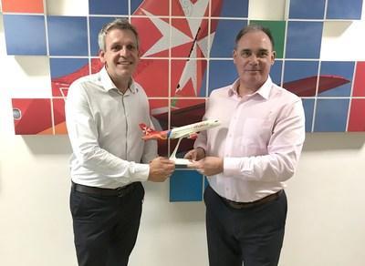 Ian Murray, CEO Discover the World (left) together with Roy Kinnear, Air Malta’s Chief Commercial Officer during trip to the airline's headquarters in Luqa, Malta.