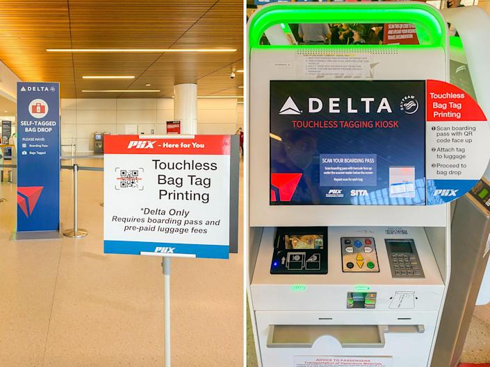Signs for checking bags at the Delta portion of the terminal