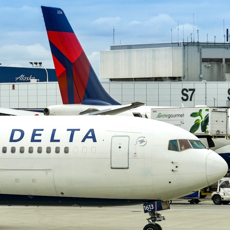 delta airplane getting ready for takeoff