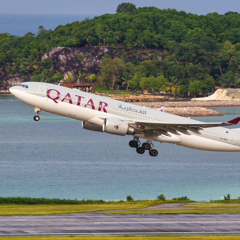 Qatar Airways Airbus A330 airplane at Mahe airport