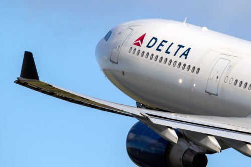 AMSTERDAM, THE NETHERLANDS - JAN 9, 2019: Delta Air Lines Airbus A330 passenger plane taking off from Amsterdam-Schiphol International Airport.