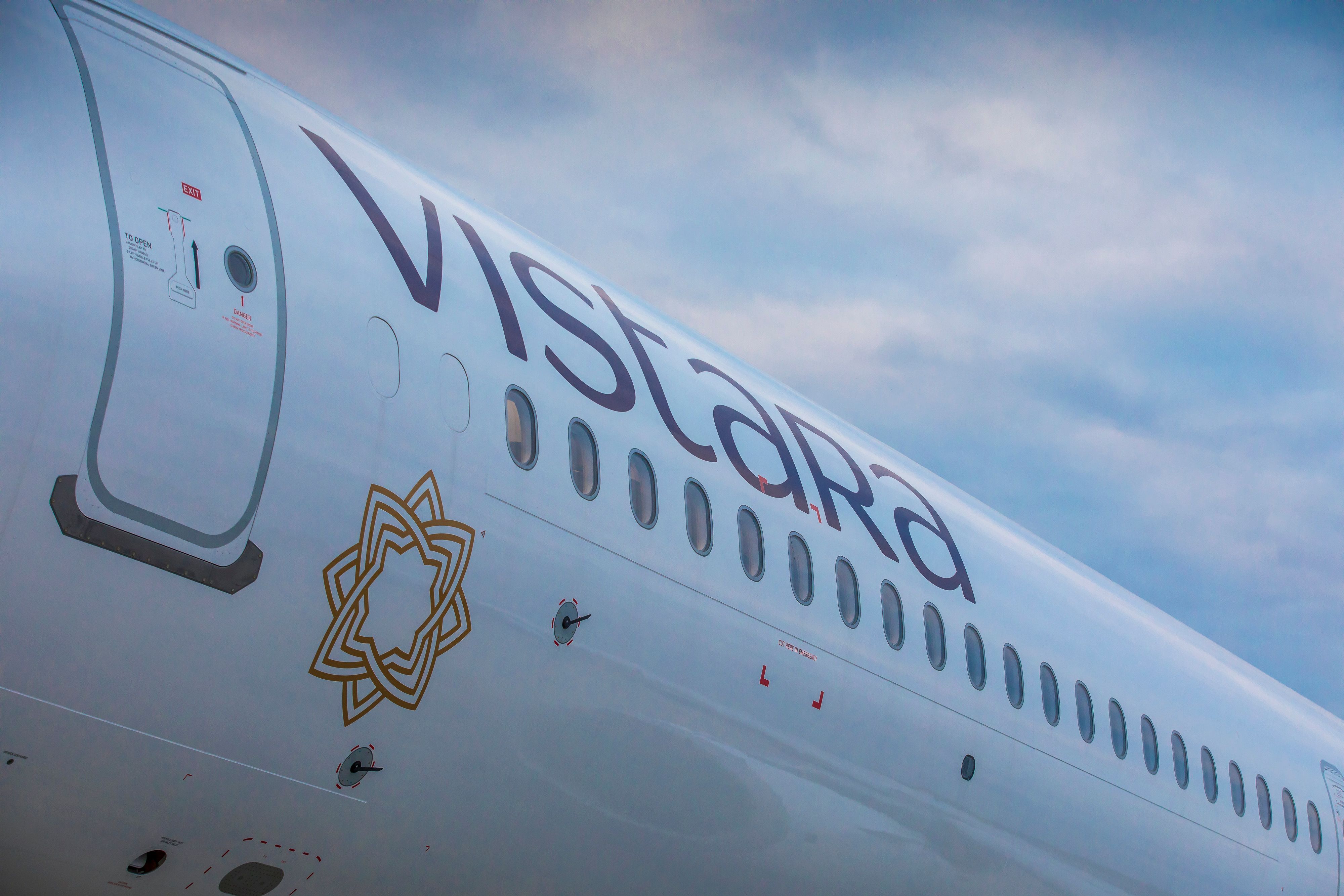 Close up of a Vistara A321 fuselage