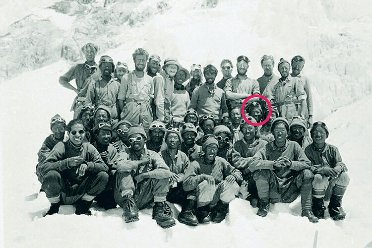 Kanchha Sherpa (ringed) with the 1953 Mount Everest ascent team