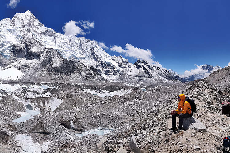 Tenzing Chogyal Sherpa gazes at the shrinking Khumbu glacier