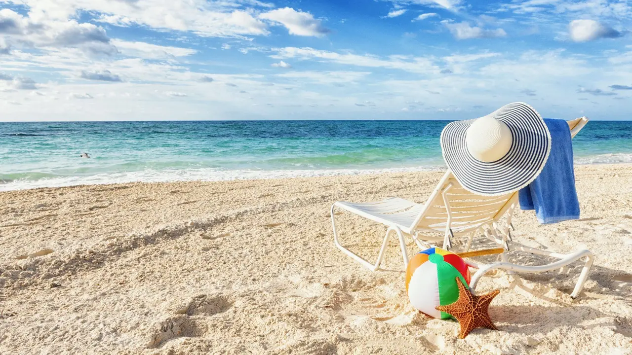 Group of vacation objects on the beach of Grand Bahama island in the Bahamas.