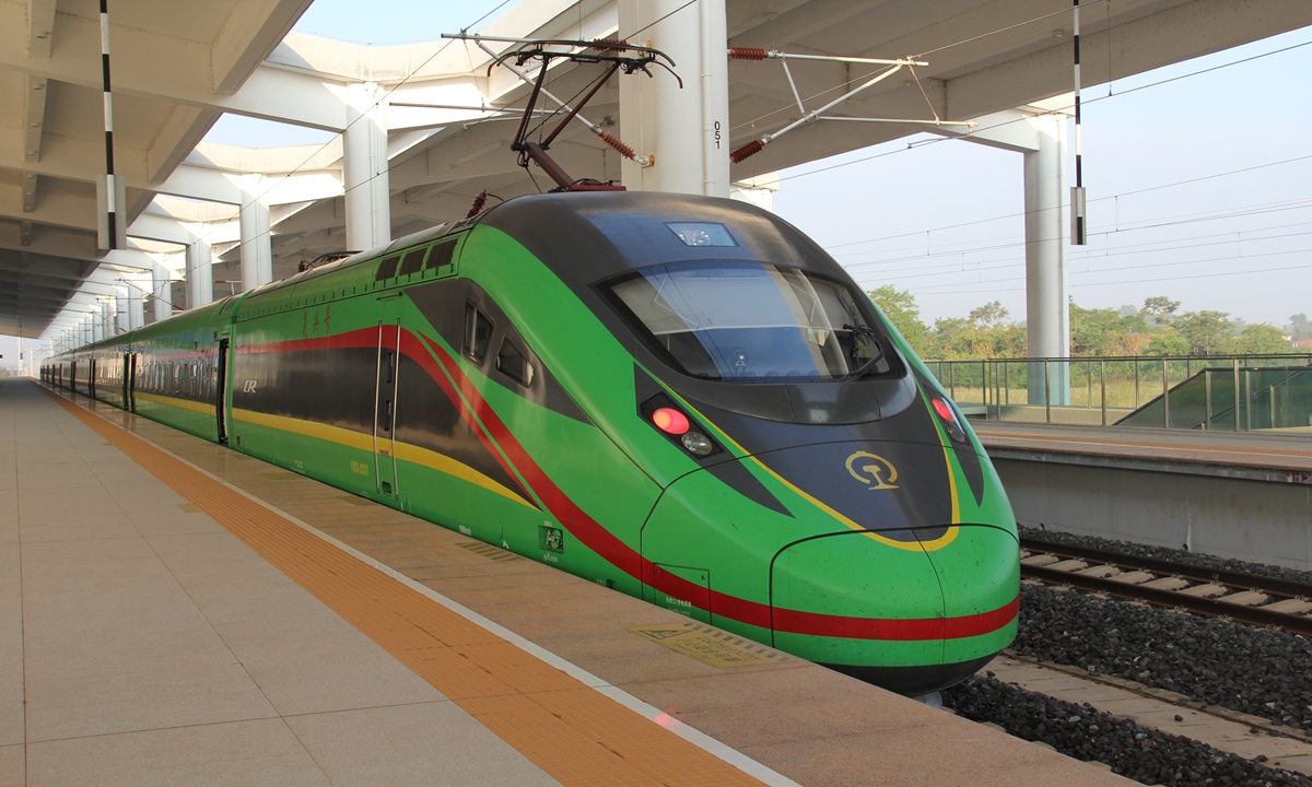 A China-Laos Railway passenger train bound for the Lao's tourist destination Luang Prabang awaits departure from Lao capital Vientiane on November 28, 2023. Photo: Wang Qi/GT