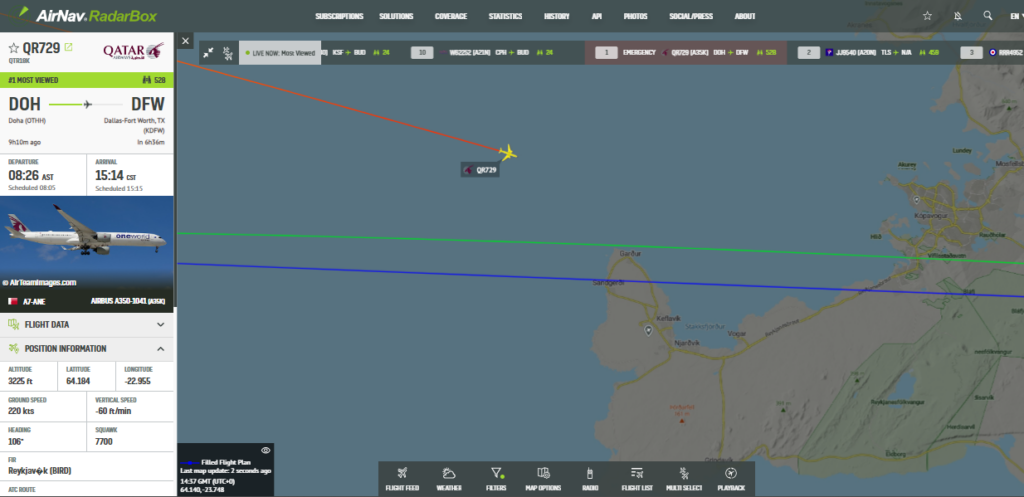 Qatar Airways A350 Doha-Dallas Declares Emergency