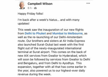 Back after hiatus Campbell Wilsons weekend greeting marks Air Indias.webp - Travel News, Insights & Resources.