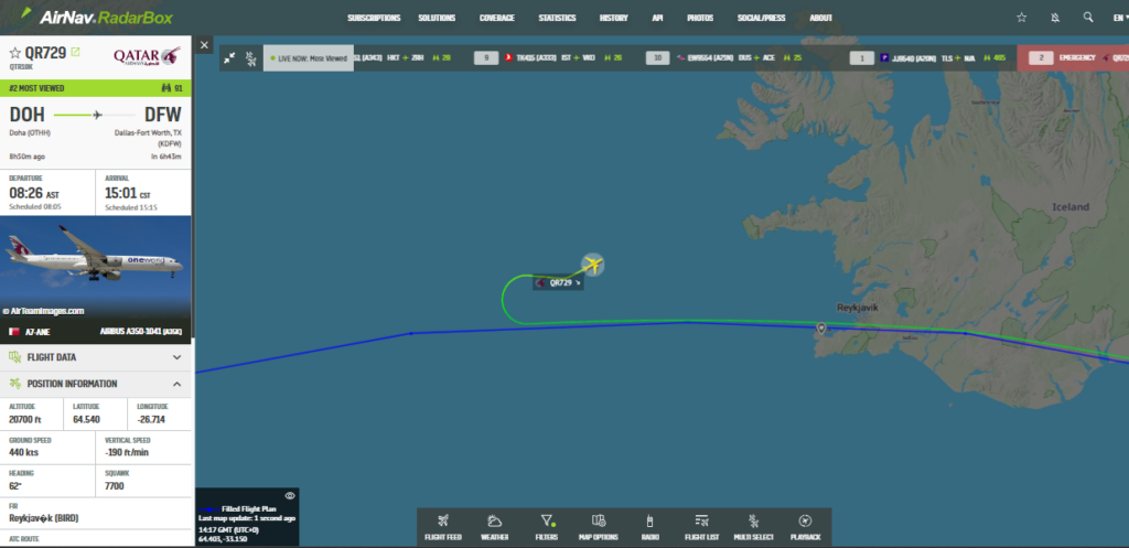 Qatar Airways A350 Doha-Dallas Declares Emergency