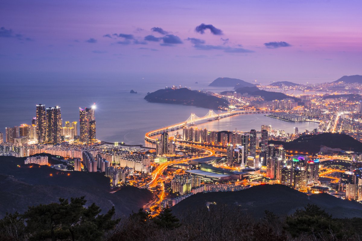 Overview of South Korea's Busan by night.