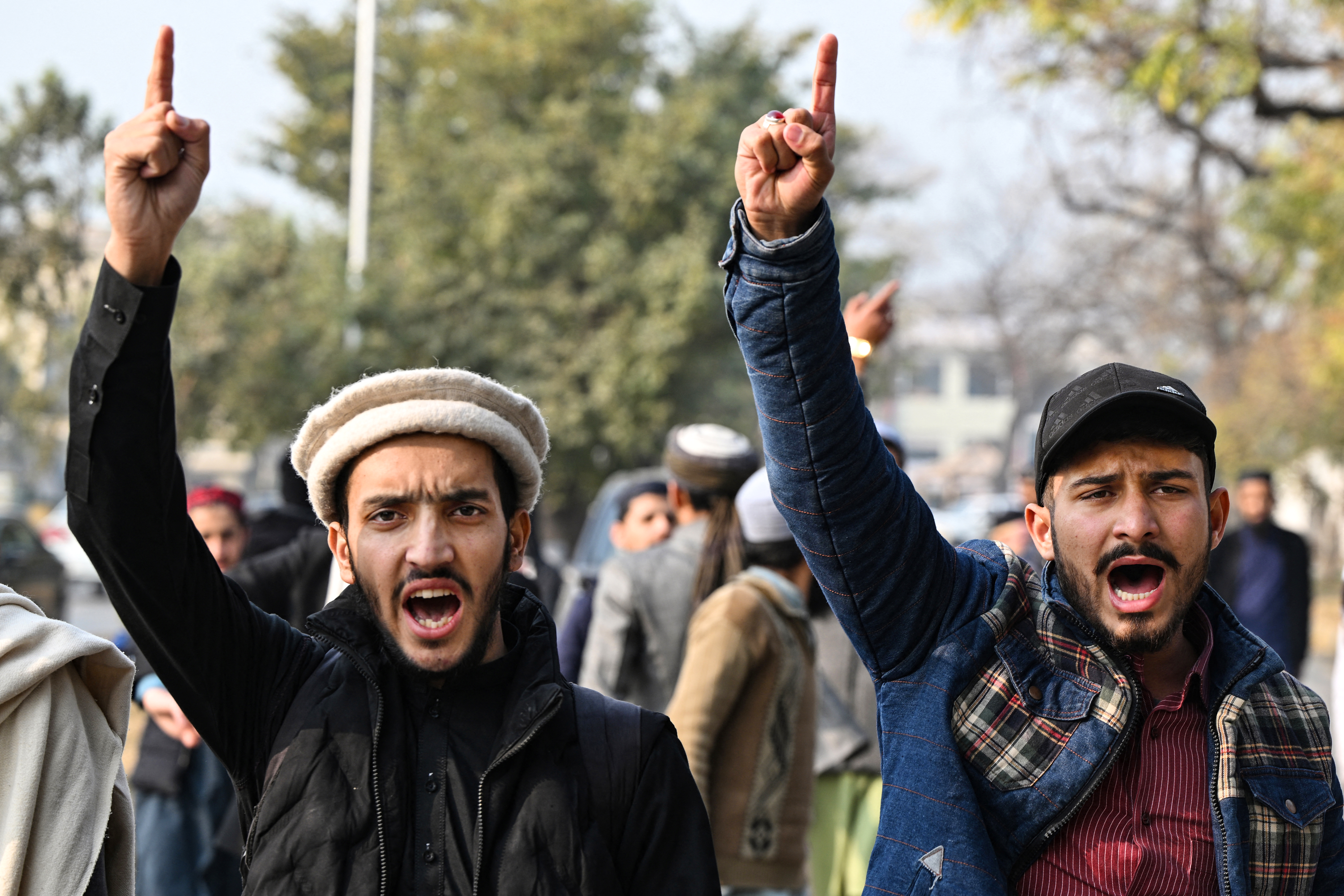 Muslim Talba Mahaz (MTM) activists in Islamabad protest the Iranian air strikes