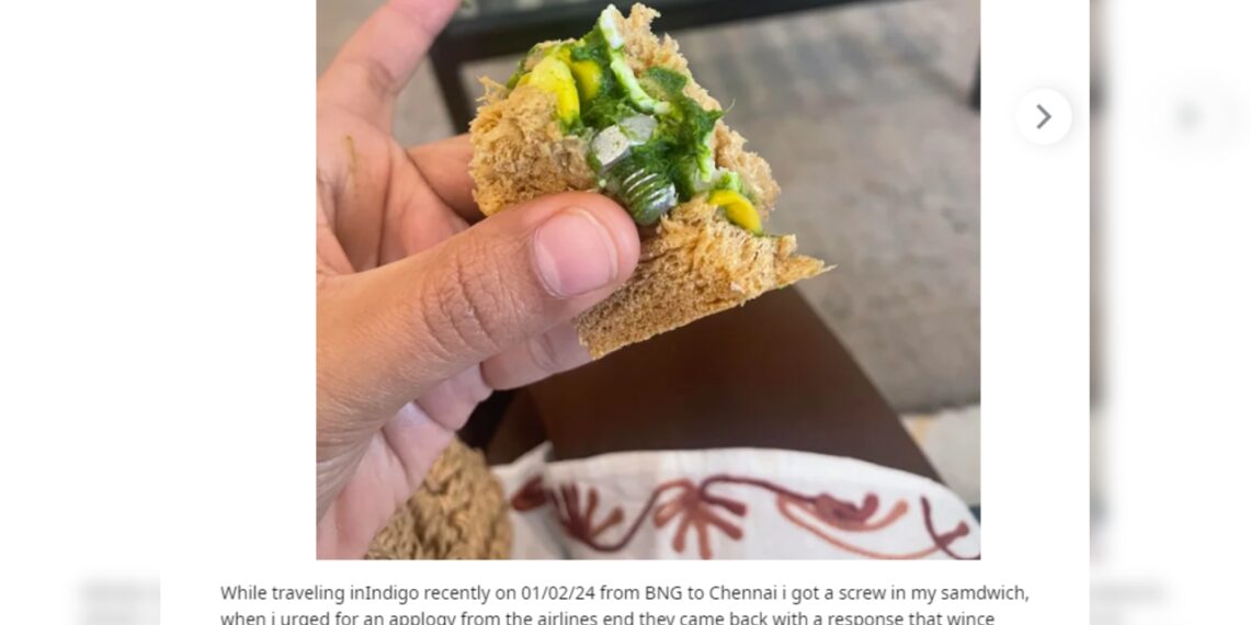 IndiGo Flyer Finds Screw in Sandwich Crews Reply Leaves Netizens - Travel News, Insights & Resources.