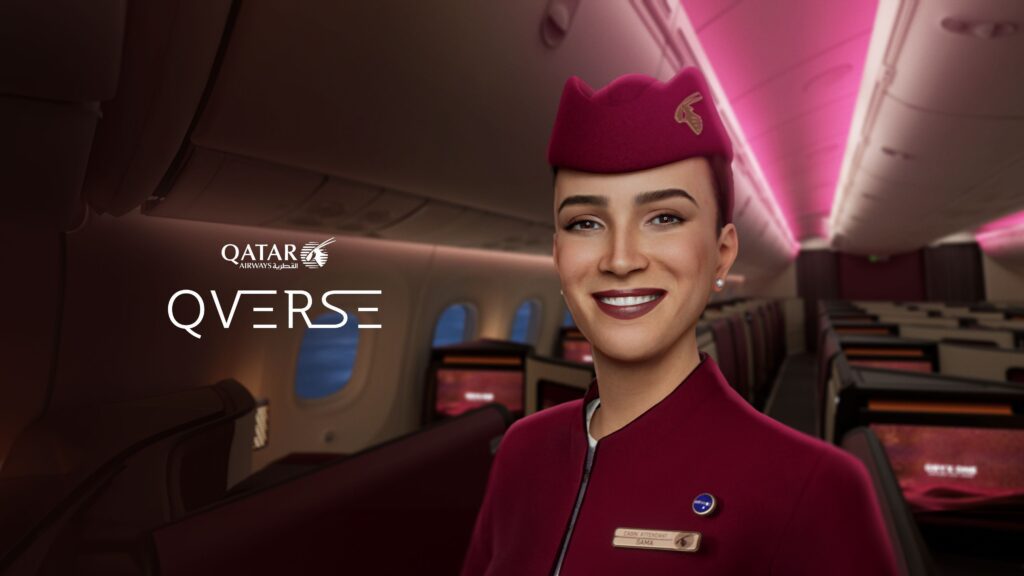 Sama a UneeQ digital human from Qatar Airways in on a flight - Travel News, Insights & Resources.