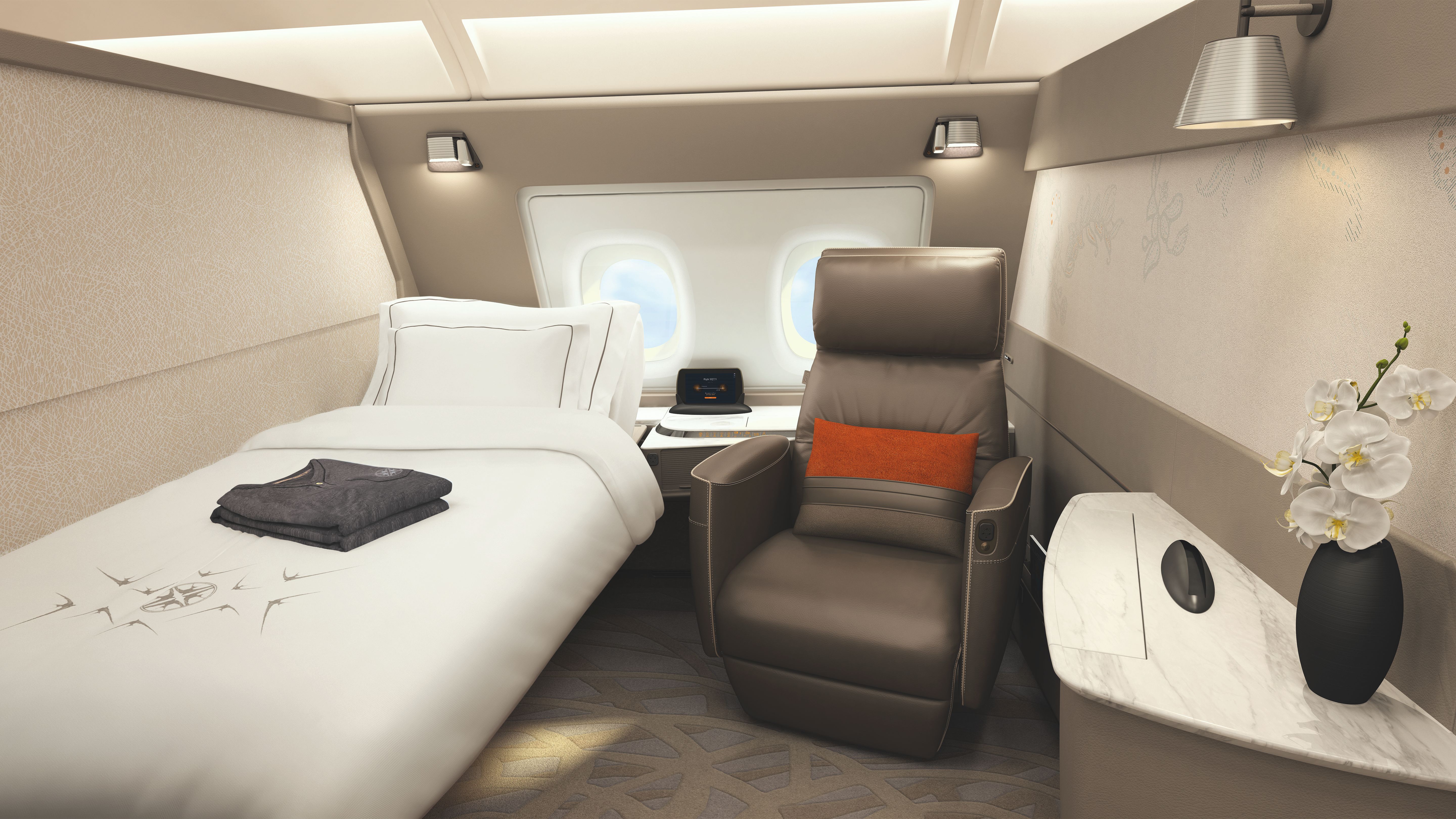 Inside Singapore Airlines A380 First Class suite.