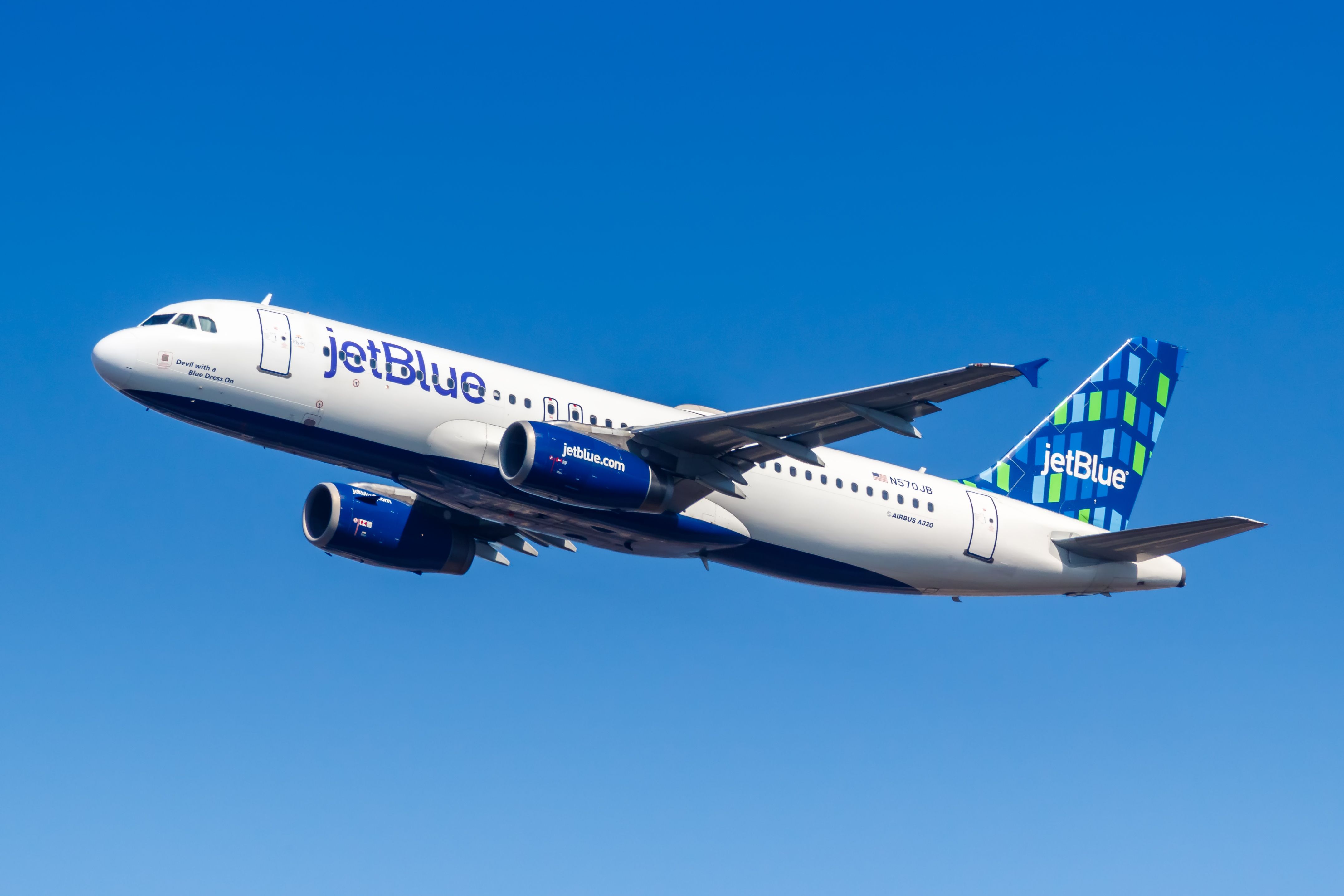 A JetBlue Airbus A320 airplane at New York JFK airport 