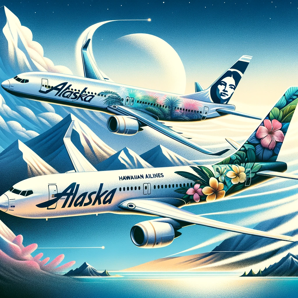 1713144309 554 DALL·E 2023 12 04 13.41.10 Illustration for a blog post depicting Alaska Airlines and Hawaiian Airli - Travel News, Insights & Resources.