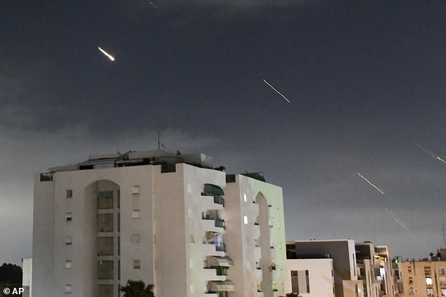 Israel's Iron Dome air defence system launches to intercept missiles fired from Iran yesterday