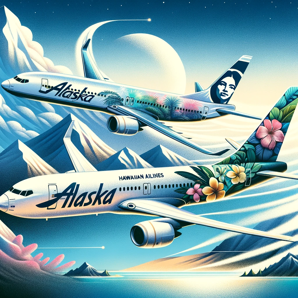 DALL·E 2023 12 04 13.41.10 Illustration for a blog post depicting Alaska Airlines and Hawaiian Airli - Travel News, Insights & Resources.