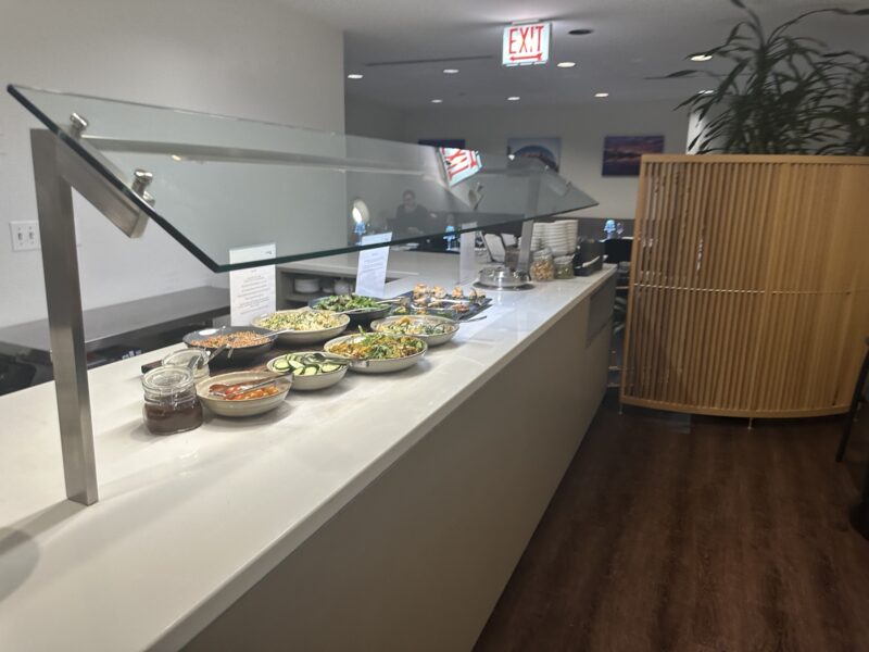 a buffet with food on the counter