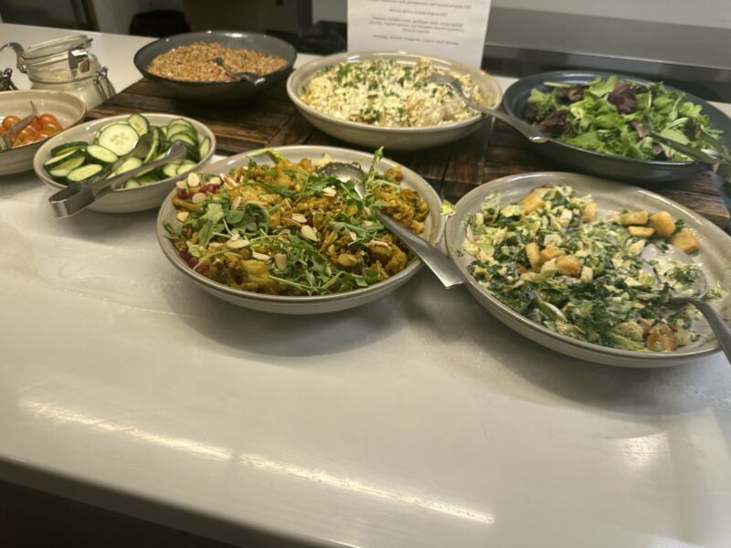 a table with bowls of food