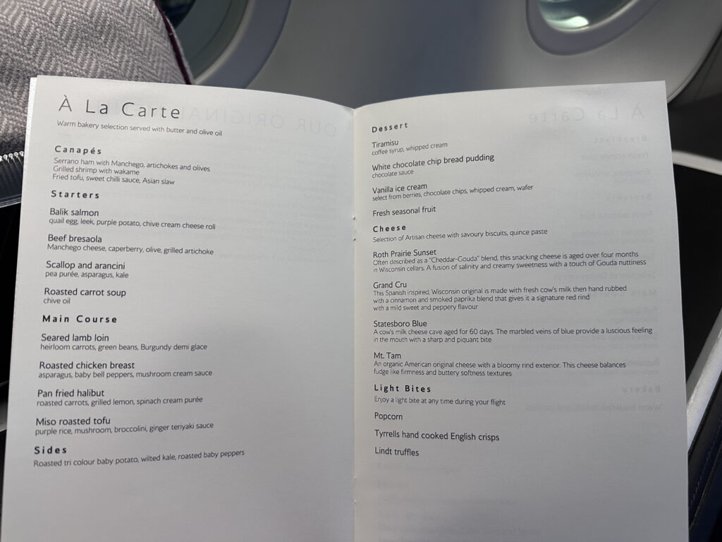 An image of the BA menu in flight.