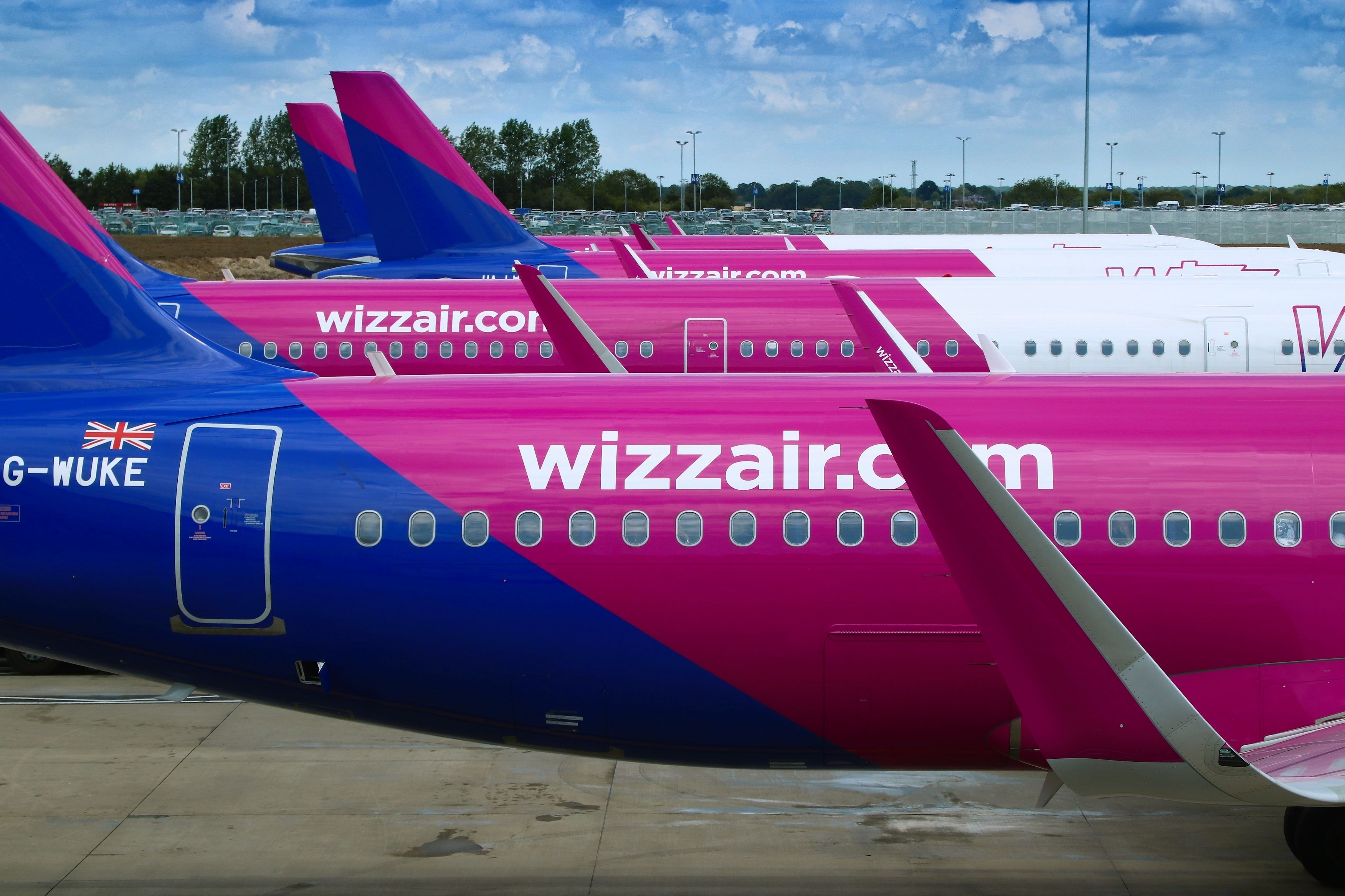 Wizz Air aircraft at London Luton Airport LTN shutterstock_2266064931