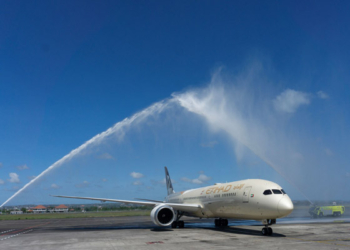 Etihad water cannon in Bali 640 - Travel News, Insights & Resources.